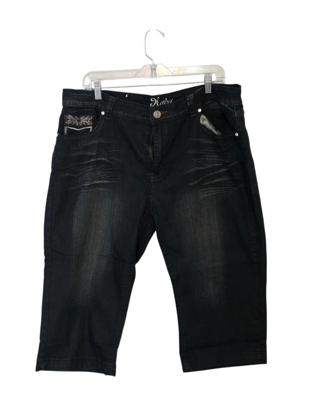 Kaba Black Capri Jeans Faded Denim Rhinestones Y2K Size 22